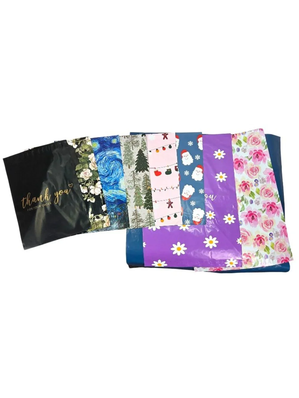 Festive Poly Mailer Bundle 55 Pieces 3 Sizes9 Designs IIncluding Holiday and Dai